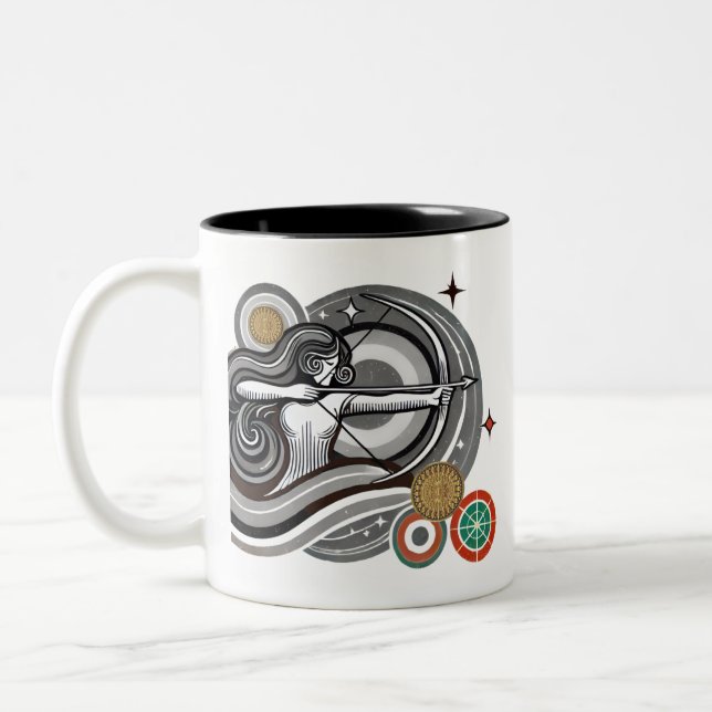 Caneca De Café Em Dois Tons Sagitário Negro e Branco Zodiac (Esquerda)