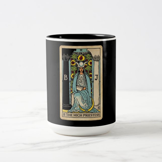 Caneca De Café Em Dois Tons Sagrada Sacerdotisa Tarot (Centro)