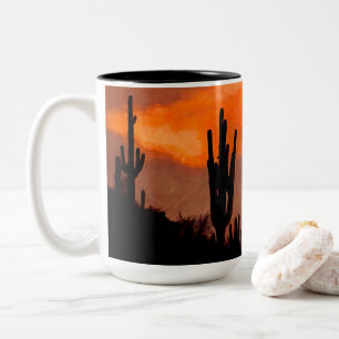 Caneca De Café Em Dois Tons Saguaro Cactus Silhout Arizona Vermelho Sunset