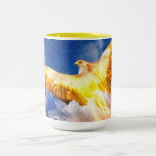 Caneca De Café Em Dois Tons "SAIA ACIMA DE SEUS PROBLEMAS", Pássaro Phoenix