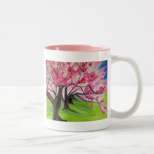 Caneca De Café Em Dois Tons Sakura - Arte do Flor de Cereja Japonês (Direita)