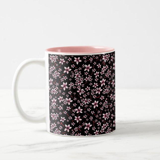 Caneca De Café Em Dois Tons Sakura Rosa em Preto (Esquerda)