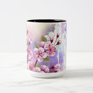 Caneca De Café Em Dois Tons Sakura rosa no fundo da pintura