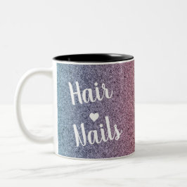Caneca De Café Em Dois Tons Salão de Unhas e Cabelo com Brilho Falso Arco-Íris