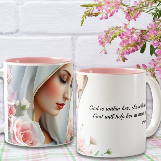 Caneca De Café Em Dois Tons Salm 46:5 Bíblia cristã Verse Virgem Maria (Psalm 46:5 Christian Bible Verse Virgin Mary Two-Tone Coffee Mug)