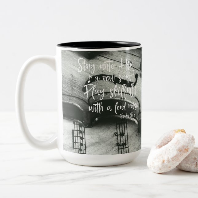 Caneca De Café Em Dois Tons Salmos: Cante-Lhe Bíblia Verso (Com Donut)