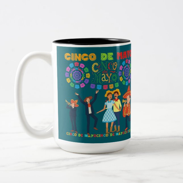 Caneca De Café Em Dois Tons Salsa sunset celebration dark teal (Esquerda)
