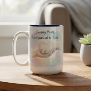 Caneca De Café Em Dois Tons Salvando Patinhas Um Coração Aquarela Sentimental