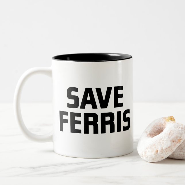 Caneca De Café Em Dois Tons Salvar Ferris (Com Donut)