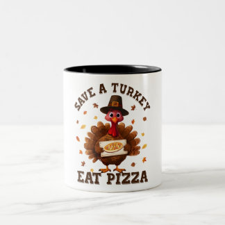 Caneca De Café Em Dois Tons Salve um Peru Coma Pizza – Pizza de Ação de Graças