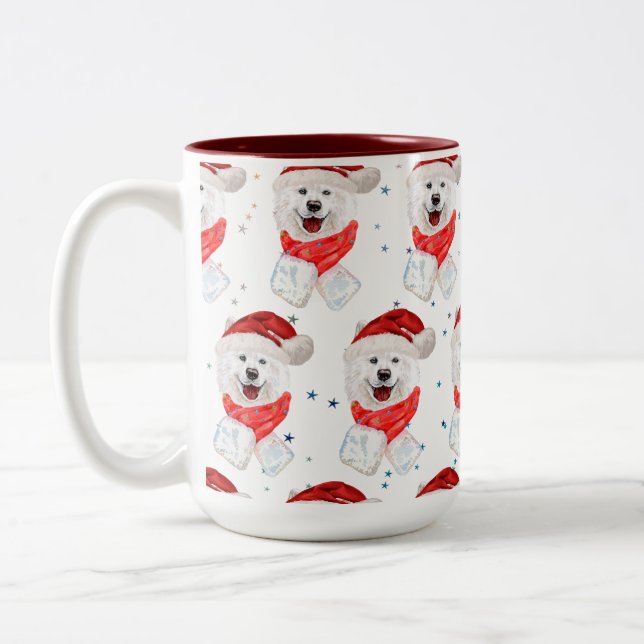 Caneca De Café Em Dois Tons Samoyed Dog Breed Christmas Stars (Esquerda)