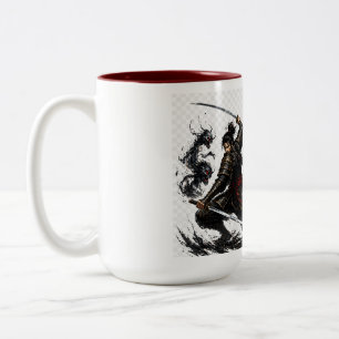 Caneca De Café Em Dois Tons Samurai Lutam Contra Seus Demônios Motivacional