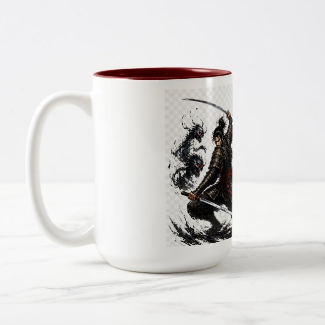 Caneca De Café Em Dois Tons Samurai Lutam Contra Seus Demônios Motivacional (Esquerda)