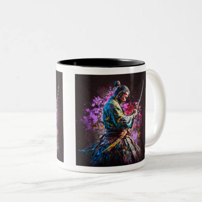 Caneca De Café Em Dois Tons Samurai Pintando Mug De Dois Toneladas, 11 Oz (Frente Esquerda)