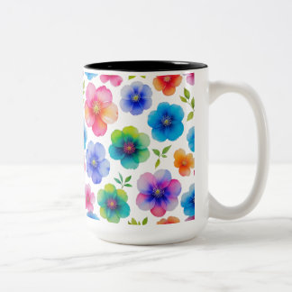 Caneca De Café Em Dois Tons "Sangue de Aquarela Translúcida Vibrante | Floral