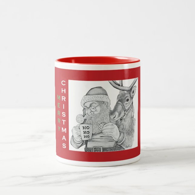 Caneca De Café Em Dois Tons Santa Claus e Reindeer (Centro)