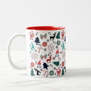 Caneca De Café Em Dois Tons Santa Claus Reindeer Pine Trees Mittens Padrão