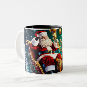 Caneca De Café Em Dois Tons Santa Claus Sleigh na Floresta de Ano Novo da Arte
