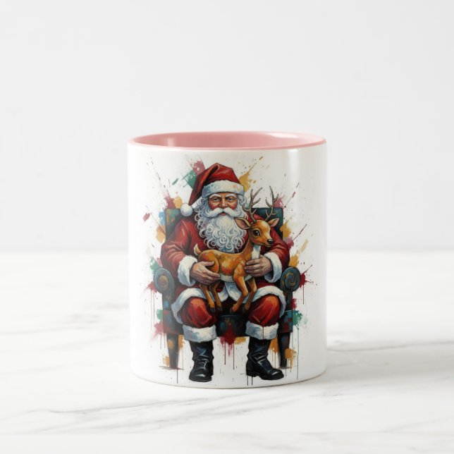 Caneca De Café Em Dois Tons Santa Clause & Reindeer , Christmas Mug (Centro)