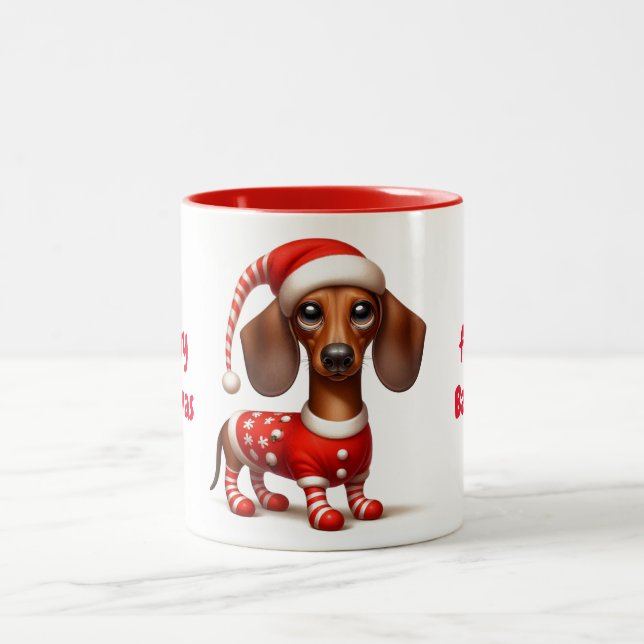 Caneca De Café Em Dois Tons Santa Hat Dachshund (Centro)