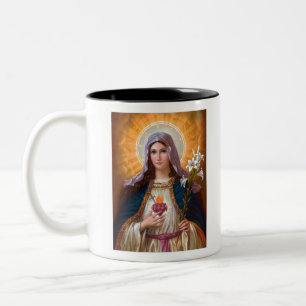 Caneca De Café Em Dois Tons Santa mãe Mary Immaculada Coração, fé Católica