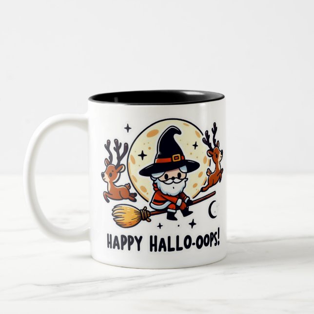 Caneca De Café Em Dois Tons Santa Witch Broom Ride Mug – Halloween-Christmas (Esquerda)