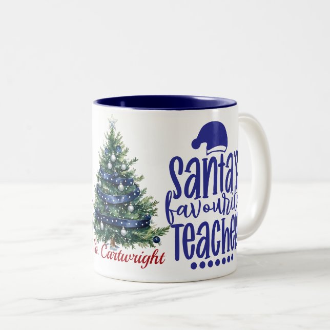 Caneca De Café Em Dois Tons Santa's Favourite Teacher (Frente Esquerda)