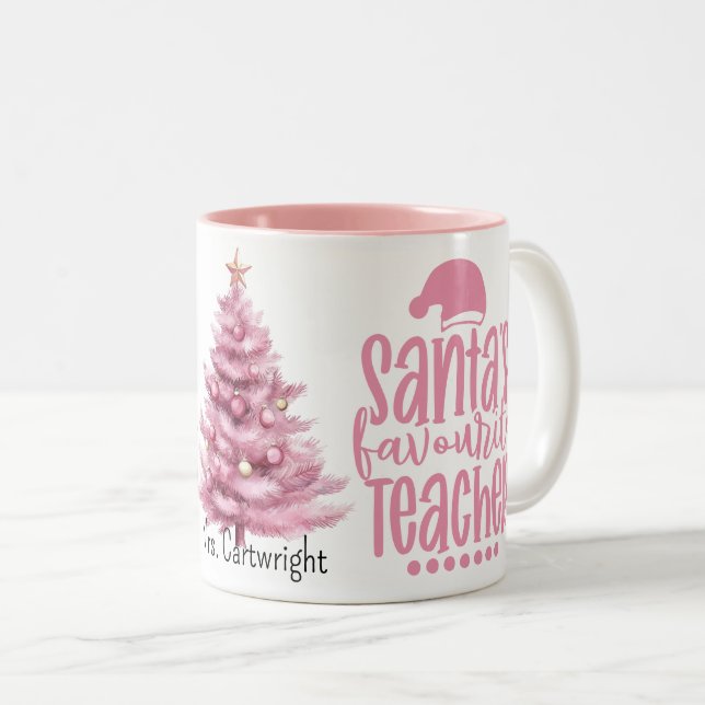 Caneca De Café Em Dois Tons Santa's Favourite Teacher (Frente Esquerda)