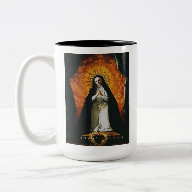 Caneca De Café Em Dois Tons Santo Margaret Mary Alacoque (Esquerda)
