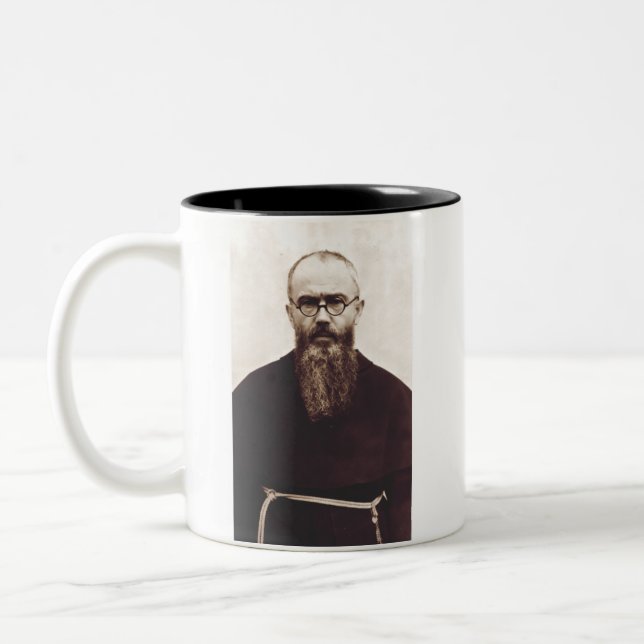 Caneca De Café Em Dois Tons Santo Maximilian Kolbe padre católico polonês (Esquerda)
