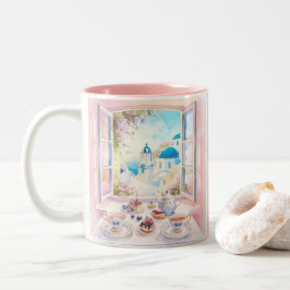 Caneca De Café Em Dois Tons Santorini Café Grego de Viagem para Tratar Cakes D
