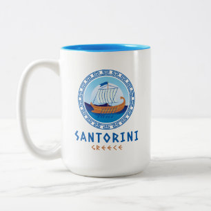 Caneca De Café Em Dois Tons Santorini, Grécia Desenho de Navio Grego