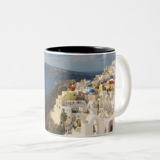 Caneca De Café Em Dois Tons Santorini no Sol da Tarde (Frente Esquerda)