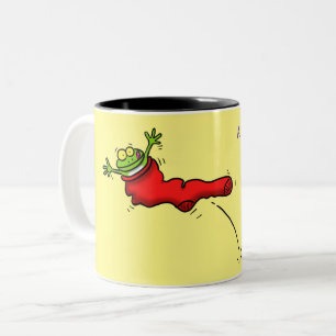 Caneca De Café Em Dois Tons Sapo bonito em um desenho de salto em meia vermelh