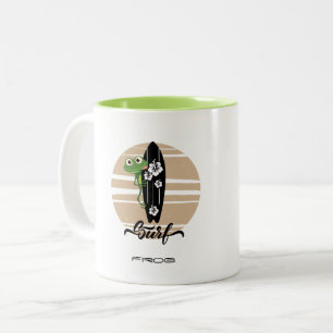 Caneca De Café Em Dois Tons Sapo de Surf Divertido Vintage Pôr do Sol Vida de