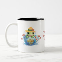 Sapo e chapéu felizes em um Teacup