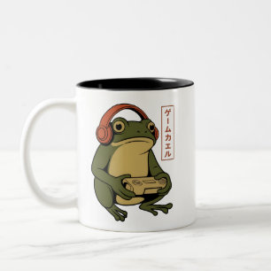 Caneca De Café Em Dois Tons Sapo Gamer Japonês Engraçado Jogos Vintage