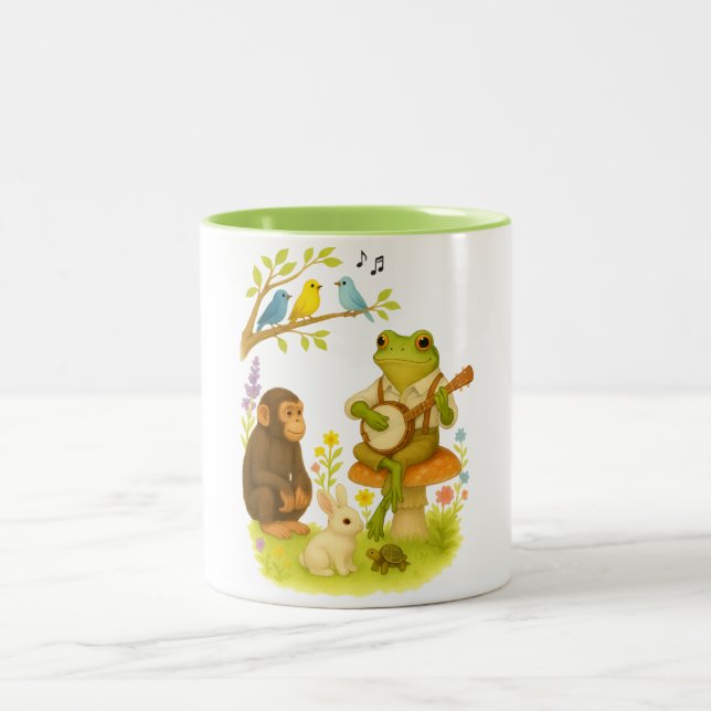Caneca De Café Em Dois Tons Sapo Tocando Banjo | Animal de Bluegrass Antigo (Centro)