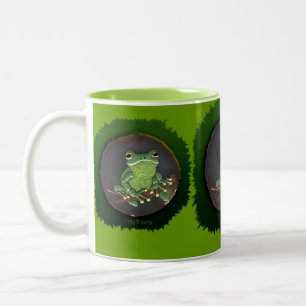 Caneca De Café Em Dois Tons Sapo verde-giro, amante de animais dona de galinha