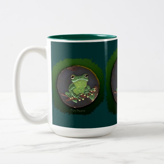 Caneca De Café Em Dois Tons Sapo verde-giro Presente para amantes de animais (Esquerda)