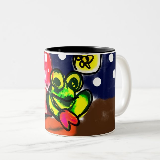 Caneca De Café Em Dois Tons Sapos e cogumelos (Frente Esquerda)