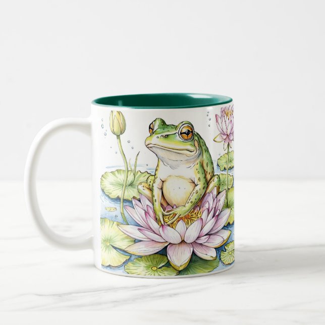 Caneca De Café Em Dois Tons Sapos E Lírios, Sapos, Lírios, (Esquerda)