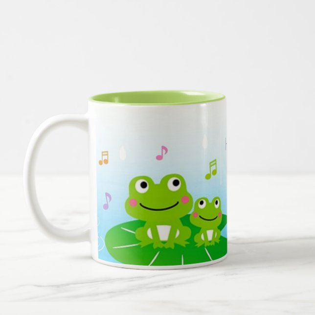 Caneca De Café Em Dois Tons Sapos pequenos felizes e fofos (Esquerda)