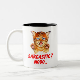 Caneca De Café Em Dois Tons Sarcástico? Nãooo Gato Silvando Cuidado