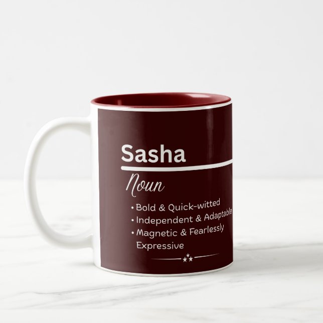 Caneca De Café Em Dois Tons Sasha Personalized Girl Name Meaning Coffee Mug (Esquerda)