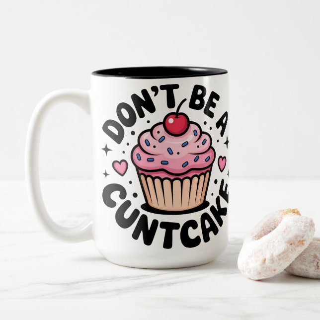 Caneca De Café Em Dois Tons Sassy Pink Cupcake Snarky Humorous Design (Com Donut)