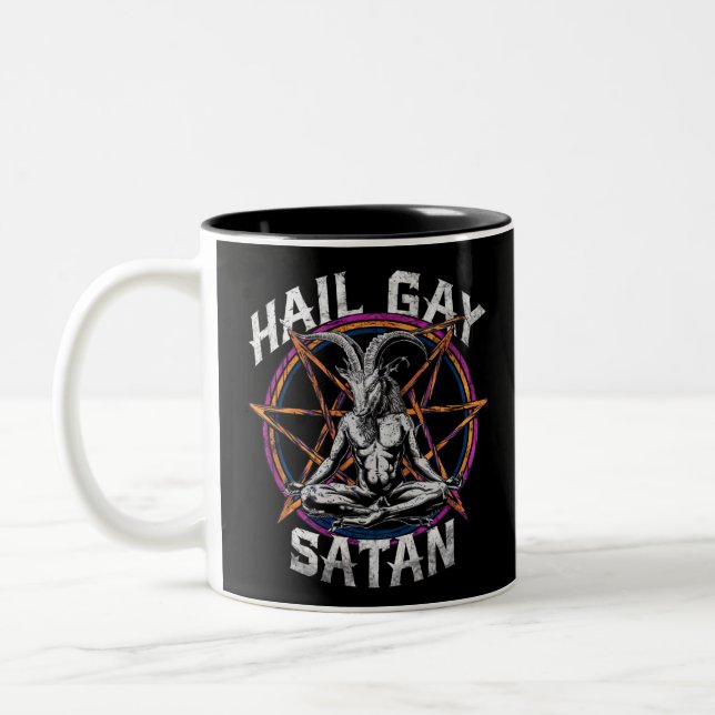 Caneca De Café Em Dois Tons Satã de granizo engraçada Gay LGBT Gótico Baphomet (Esquerda)