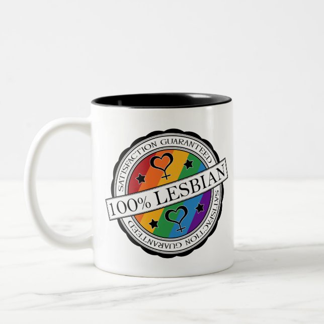 Caneca De Café Em Dois Tons Satisfação 100% Garantida Orgulho Lésbico Arco-Íri (Esquerda)