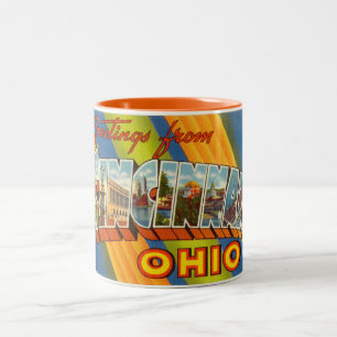 Caneca De Café Em Dois Tons Saudações Coloridas de Cincinnati Ohio Antigas