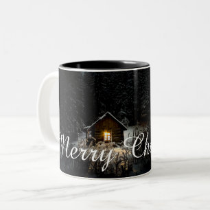 Caneca De Café Em Dois Tons Saudações de Natal com Casa de Bruxa